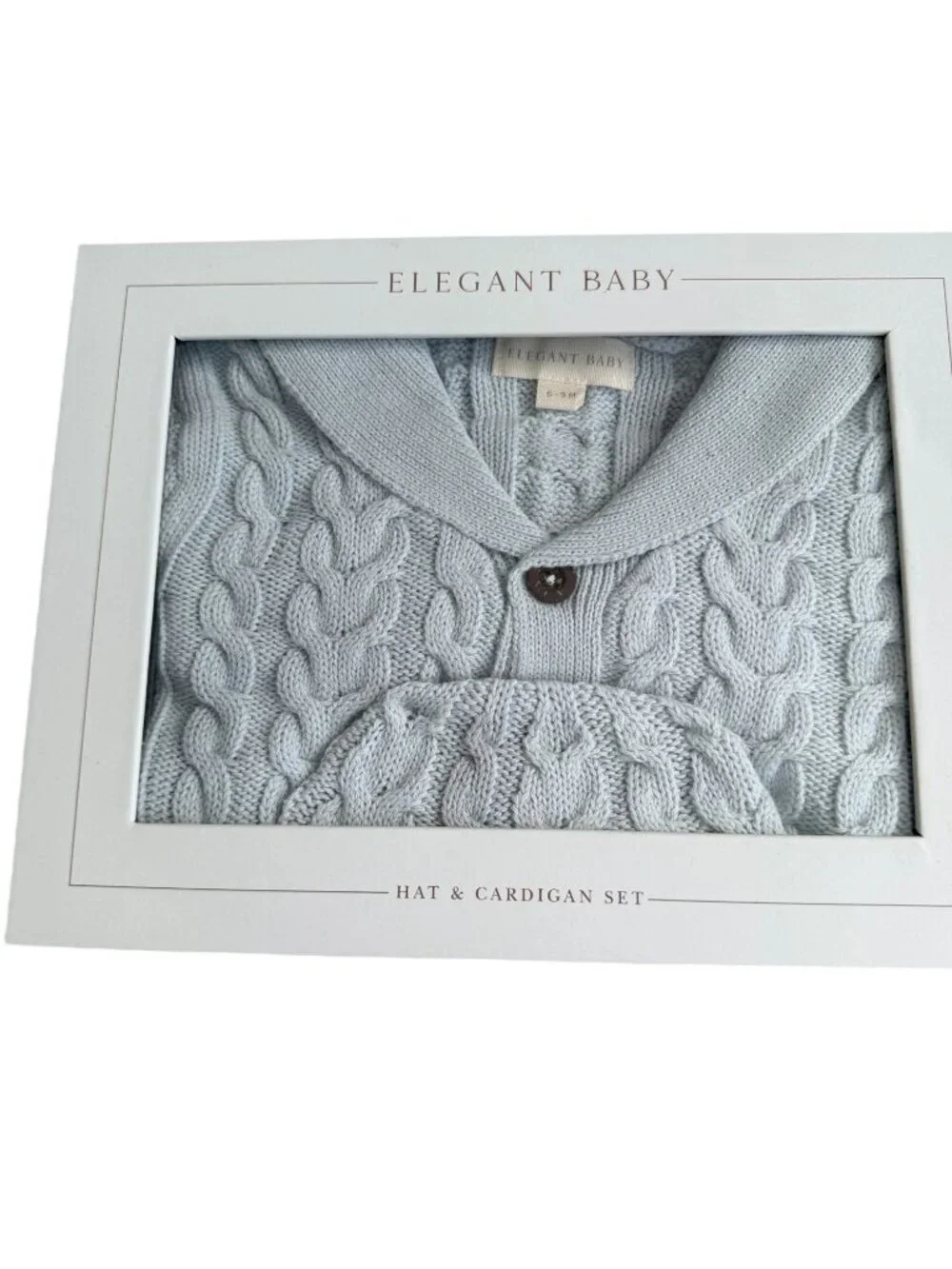 ELEGANT BABY Blue Cardigan Sweater and Hat Set Size 6-9 Months NEW NIB